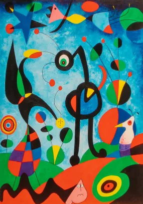 Birds - Painted by Joan Miro - Circa. 1938. High Quality Polyester Cotton Canvas Print. Ready to be Framed. Available in One Large Size. 70cm X 100cm. Stretched Canvas Option Available in One (1) Large Size - 70cm x 100.