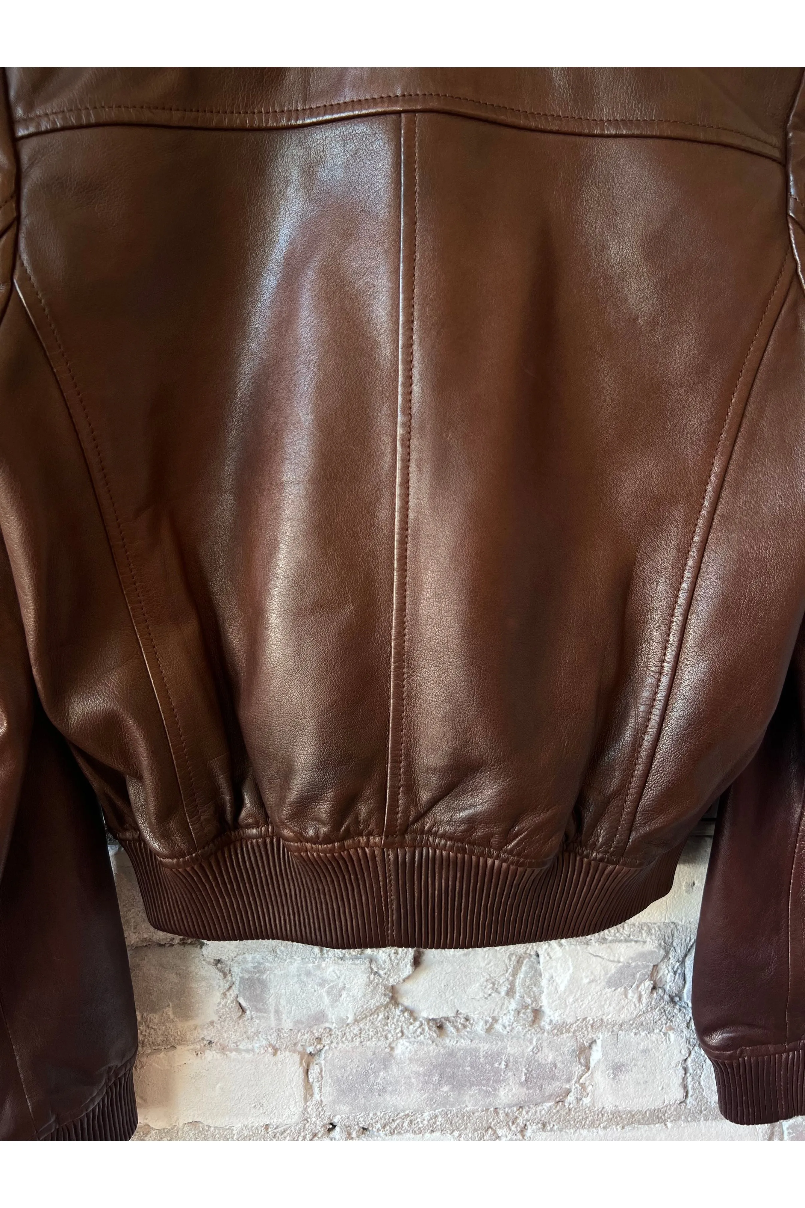 Candace Leather Bomber Jacket - Chocolate Brown/Heather Grey