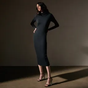Cashmere Rib Funnel Neck Dress - Black