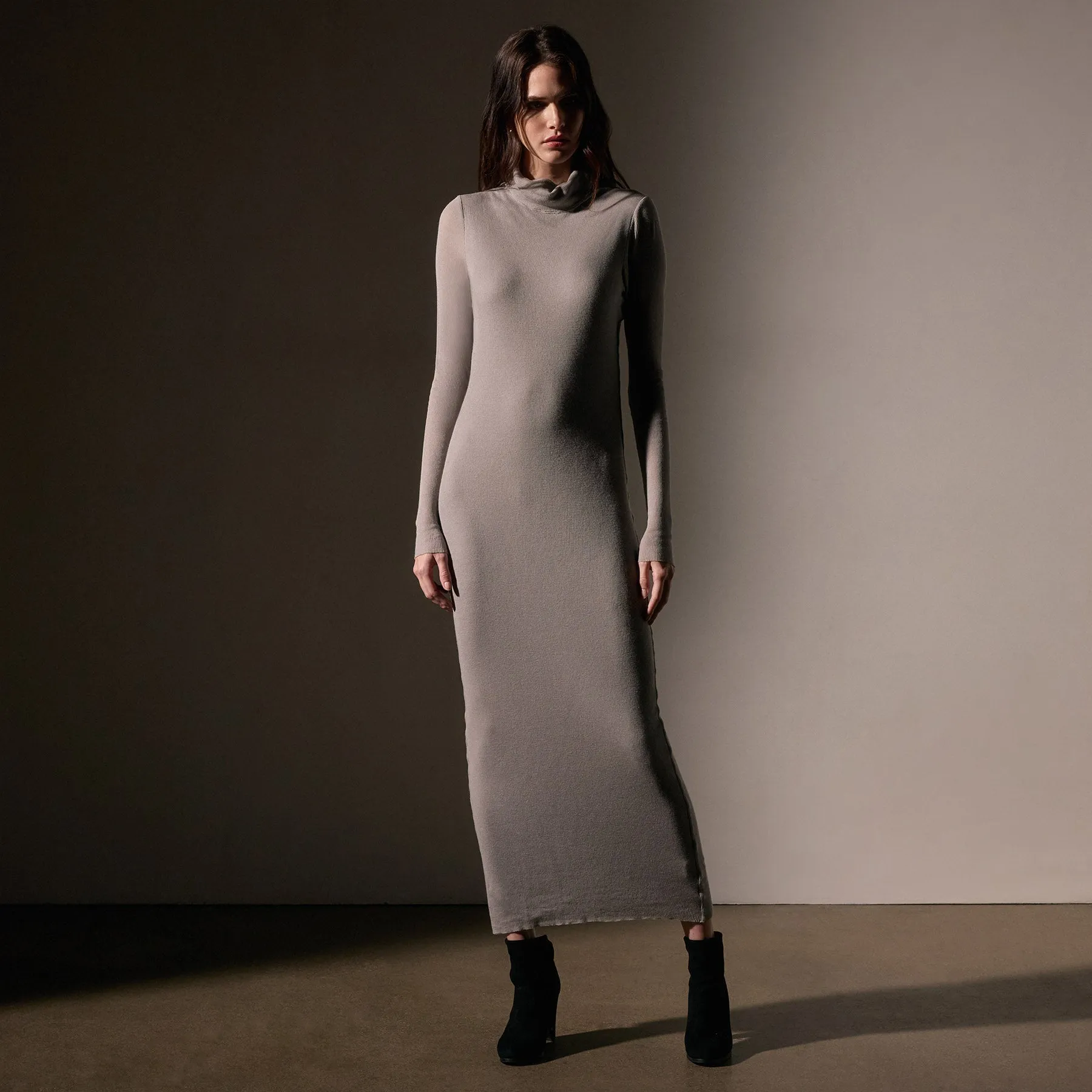 Cashmere Rib Funnel Neck Dress - Dapple