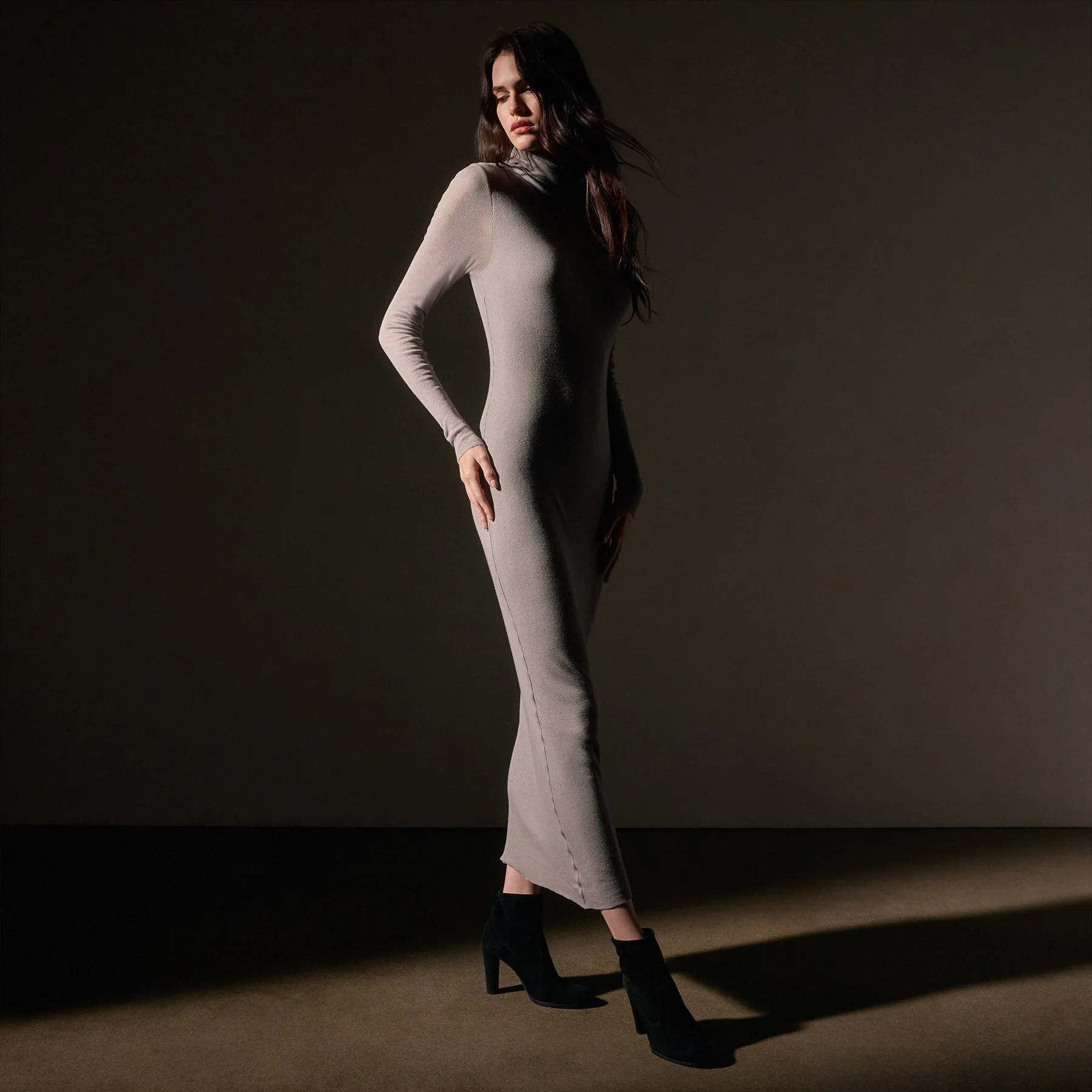 Cashmere Rib Funnel Neck Dress - Dapple