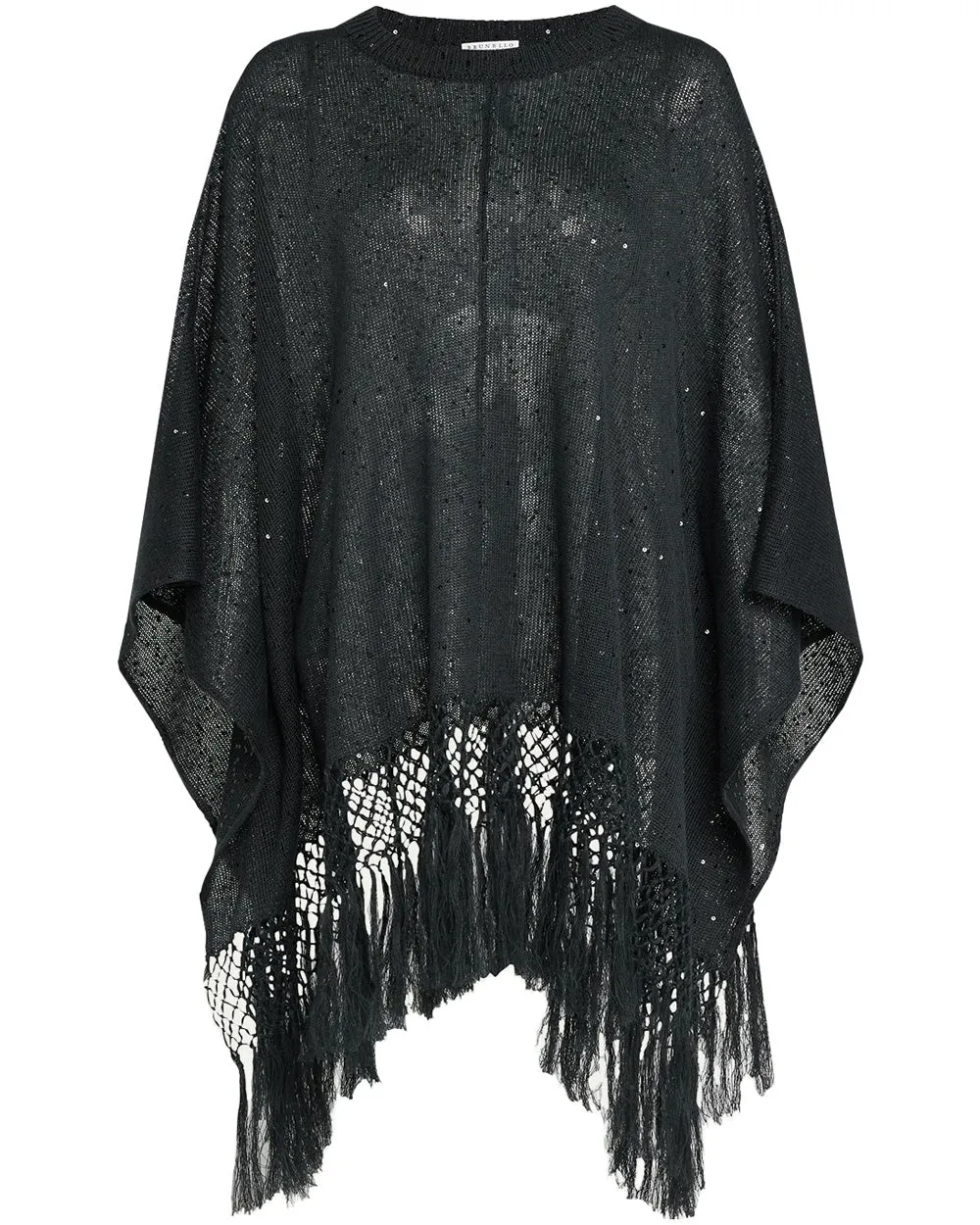 Dark Grey Silk Paillette Crew Neck Poncho