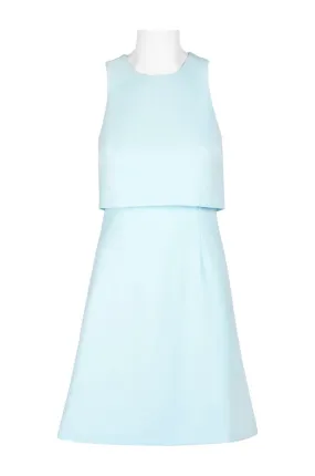 Donna Morgan Crew Neck Sleeveless Zipper Back Popover A-Line Solid Stretch Crepe Dress
