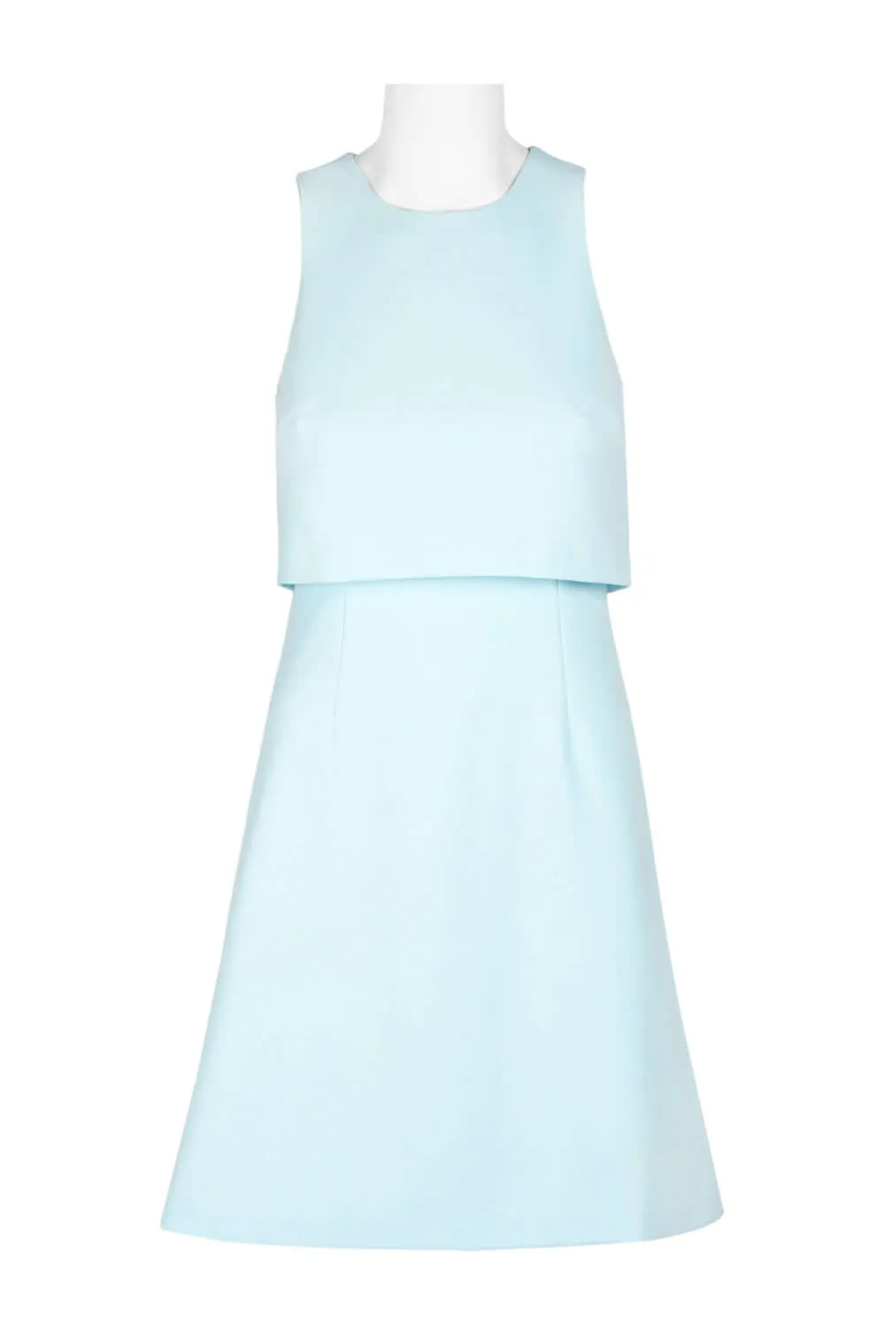 Donna Morgan Crew Neck Sleeveless Zipper Back Popover A-Line Solid Stretch Crepe Dress