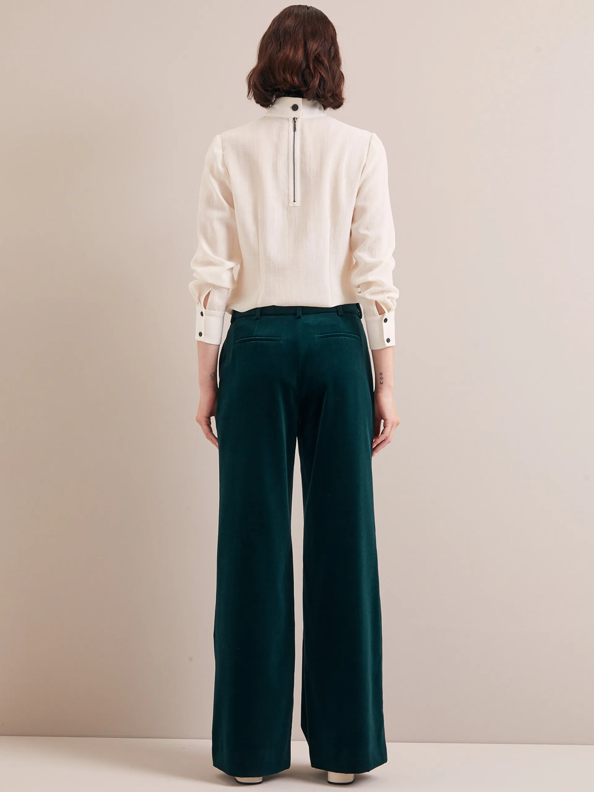Green Taylor velvet wide leg trousers
