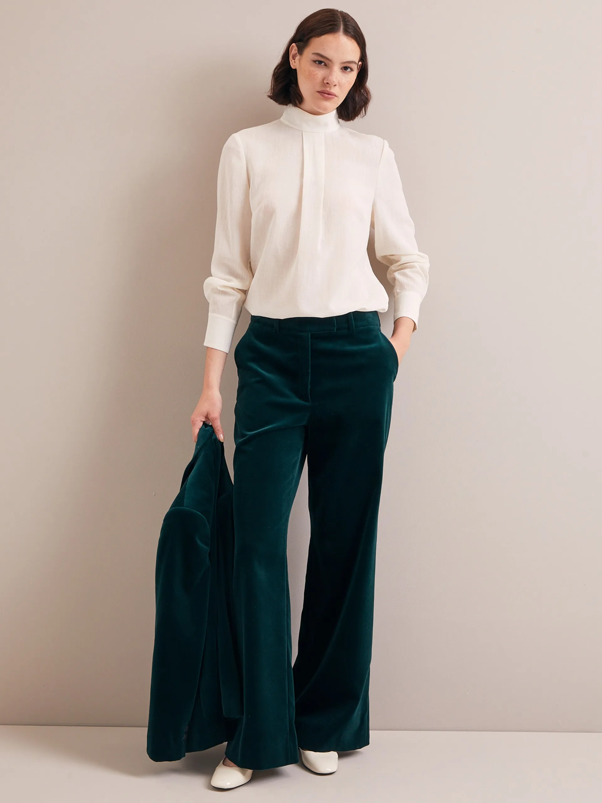 Green Taylor velvet wide leg trousers