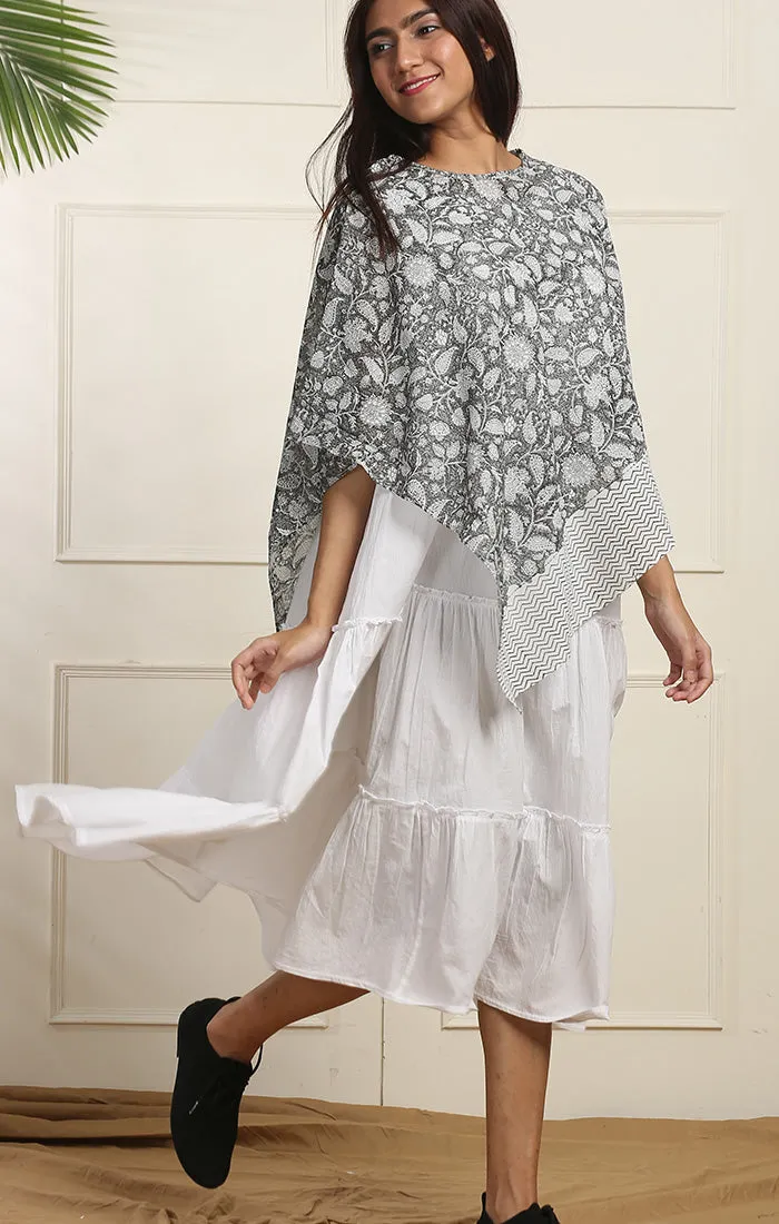 Handblock Printed Poncho - Cotton Georgette