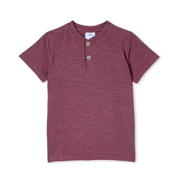 Milky Plum Slub Henley - Plum