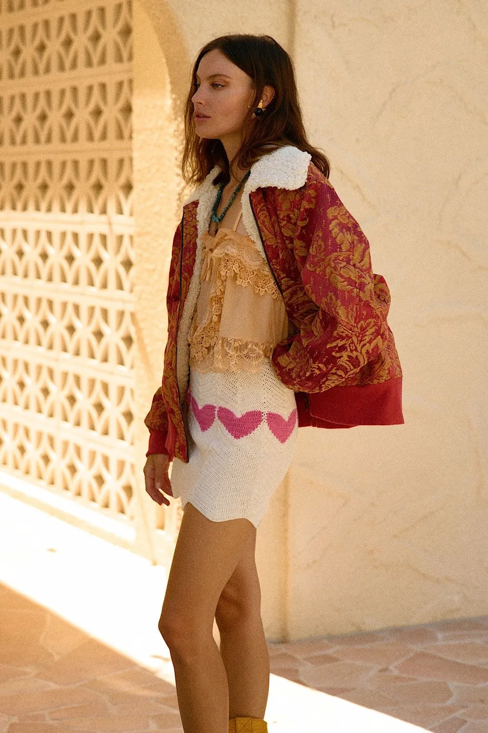 Right Here, Right Now Tapestry Bomber Jacket - Persimmon