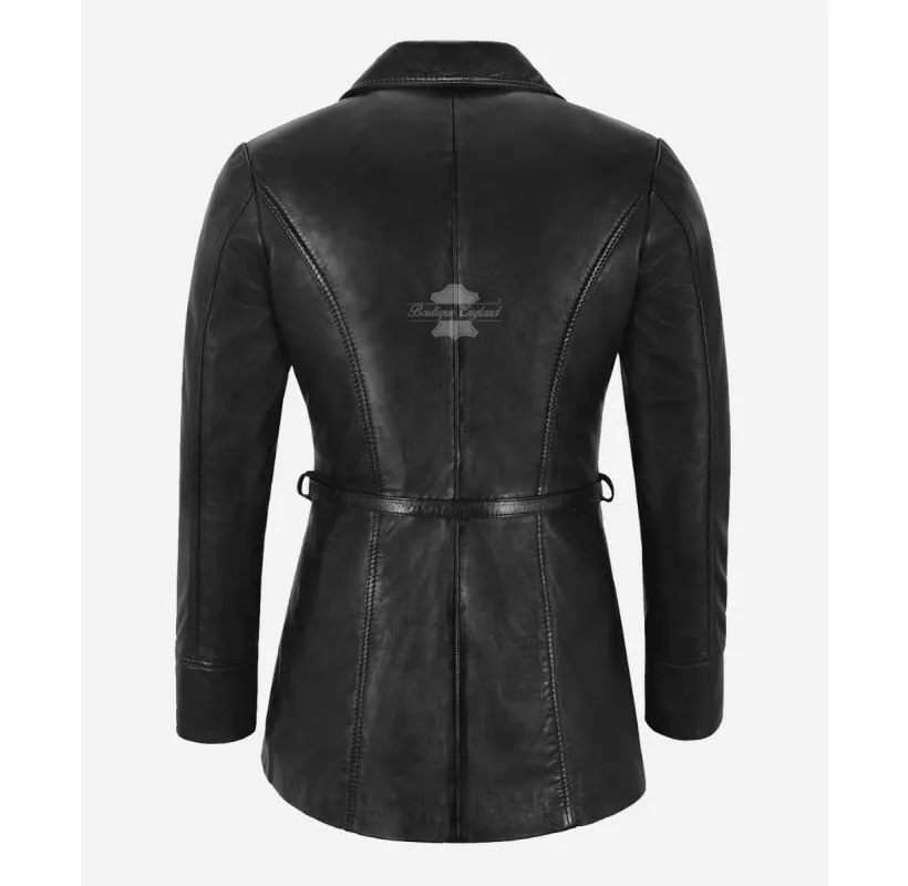 Sarina Ladies Mid Length Jacket Lapel Collared Tie Belt Trench Coat