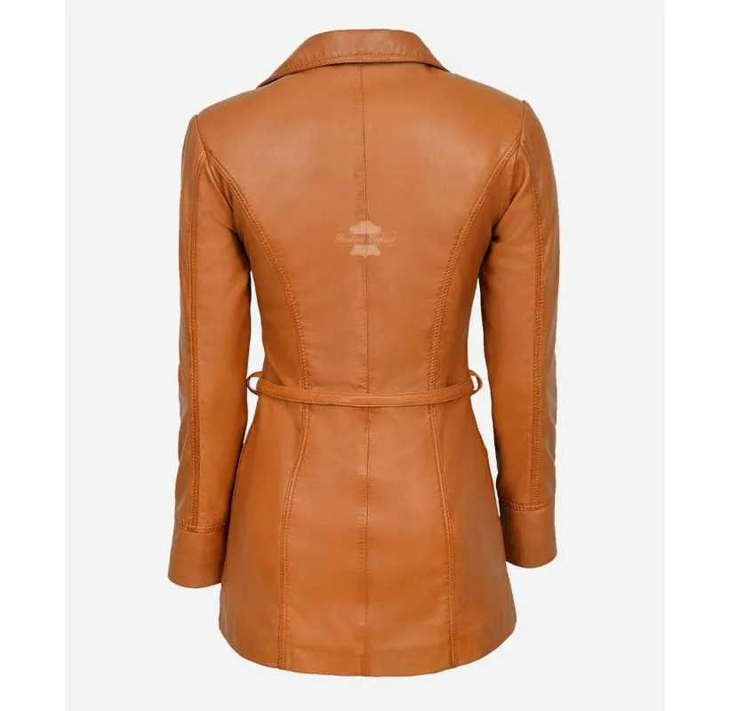 Sarina Ladies Mid Length Jacket Lapel Collared Tie Belt Trench Coat