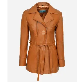 Sarina Ladies Mid Length Jacket Lapel Collared Tie Belt Trench Coat