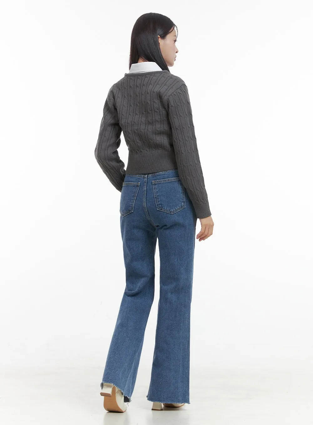 Slim V-Neck Cable Knit Sweater OO416