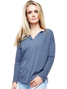Stateside Long Sleeve Henley Charcoal Tee
